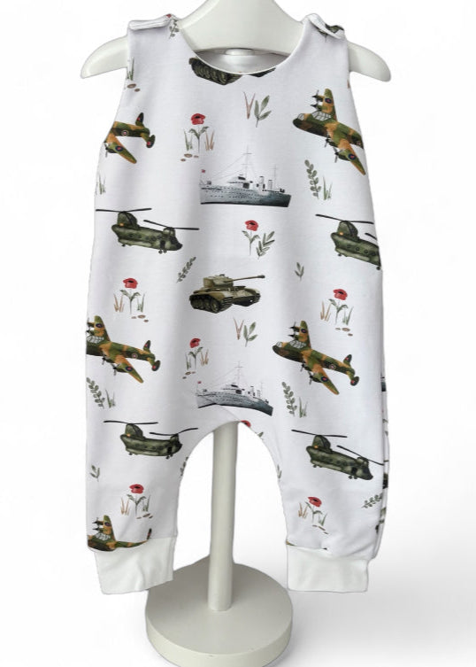 Vintage Military Print French Terry Romper (Handmade To Order)