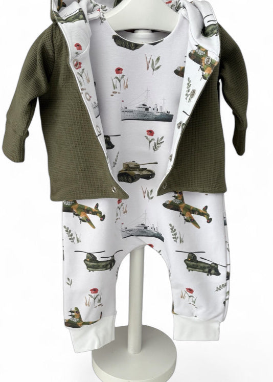 Vintage Military Print French Terry Romper (Handmade To Order)