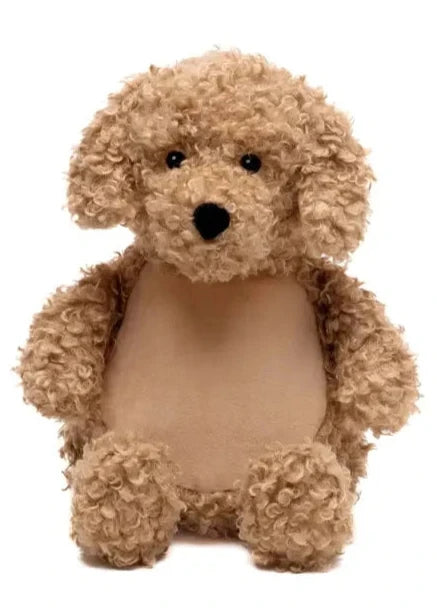 Stuffed toy labradoodle with curly fur 
