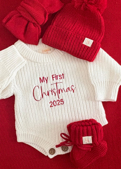 Christmas Organic Knit Romper | Embroidered | ROMPER ONLY