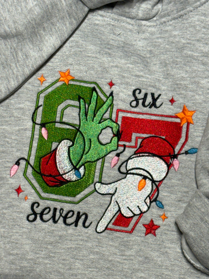 close up view of 67 embroidery hoodie 