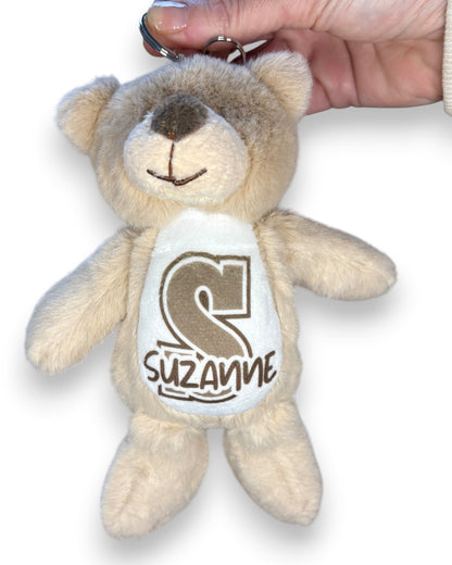 Personalised Plush Bear & Bunny Keyring | Custom Name Bag Charm | Teddy Backpack Charm | Gift for Kids & Adults