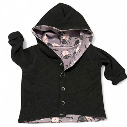 3-6 Months | Floral Spiders | Handmade Waffle Knit Hooded Cardigan | READY TO POST