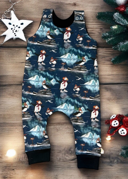 9-12 Months | Ice Skating Puffins | Handmade French Terry Playful Romper | READY TO POST