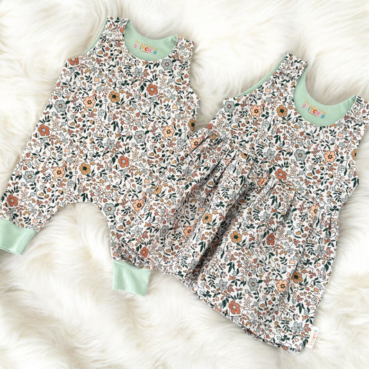 Autumn Florals Print French Terry Blossom Dress (Handmade To Order)