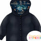 Ice Skating Puffins & Waffle Knit Hooded Cardigan (Handmade To Order)