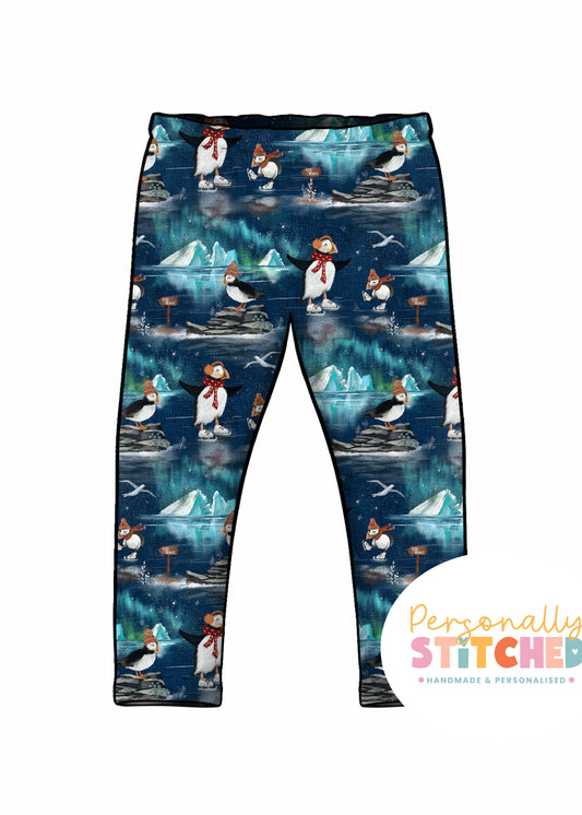 Ice Skating Puffins French Terry Classic Leggings (Handmade To Order)