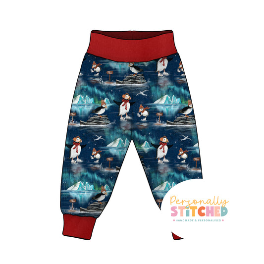 Ice Skating Puffins French Terry Relaxed Fit Yoga Waist & Cuff Joggers