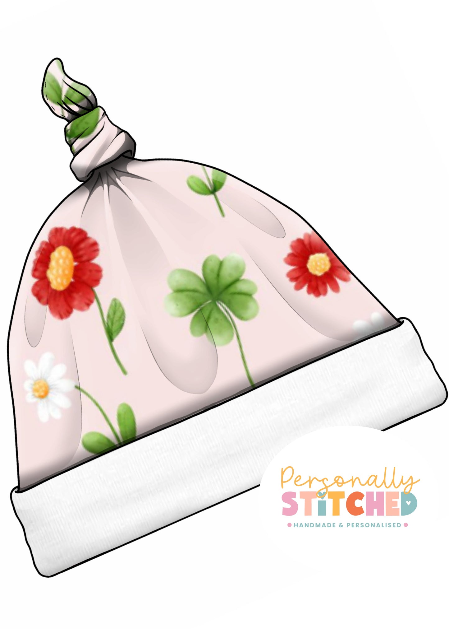 Ladybird Flowers Print Handmade Tie Knot Baby Hat