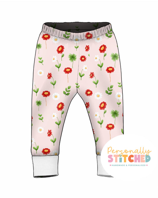 Ladybird Flowers Print French Terry Cuff Leggings