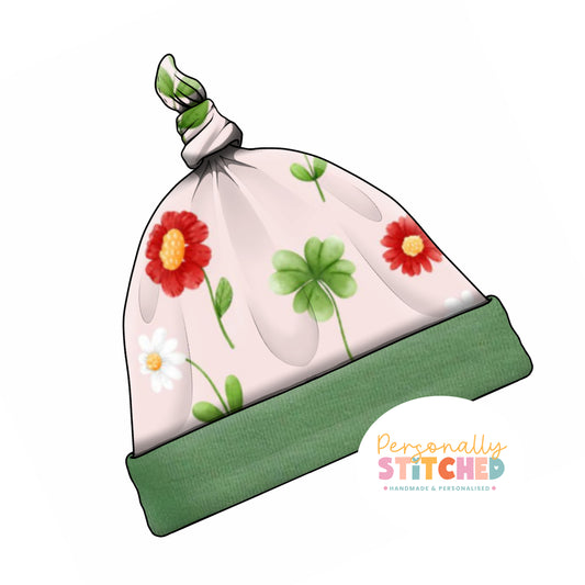 Ladybird Flowers Print Handmade Tie Knot Baby Hat
