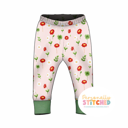 Ladybird Flowers Print French Terry Cuff Leggings