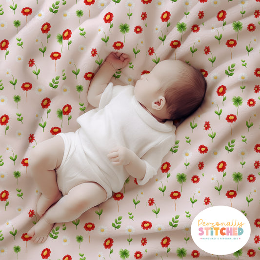 Ladybird Flowers Print Handmade Baby Blanket