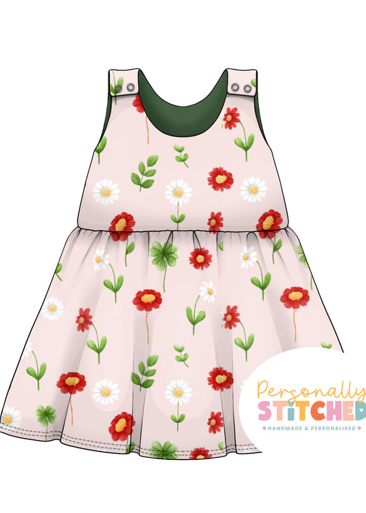 Ladybird Flowers Print French Terry Blossom Dress (Handmade To Order)