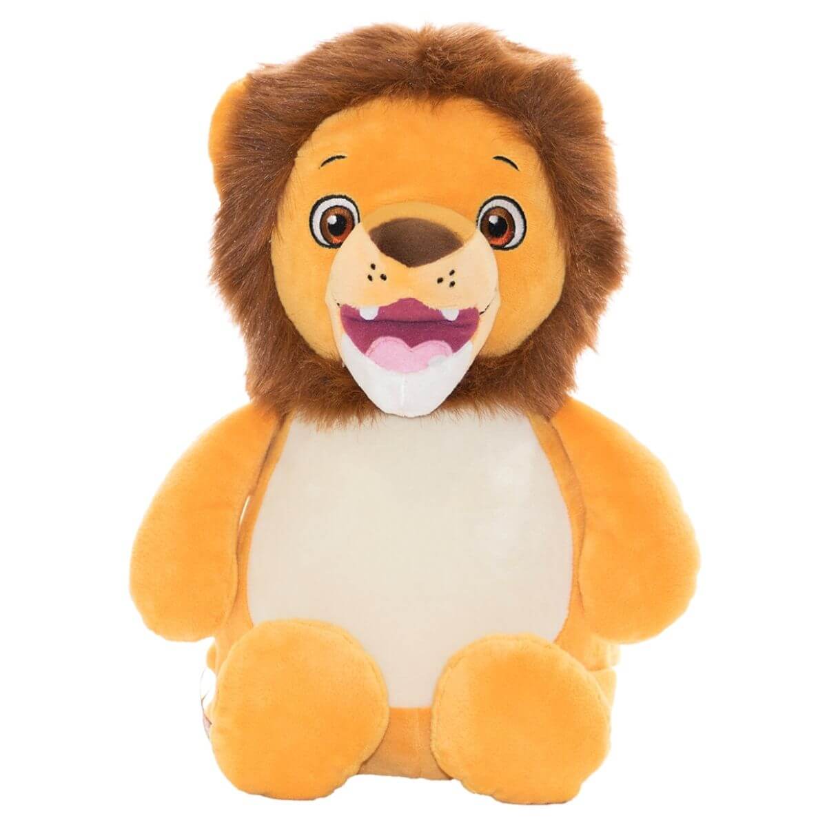 Numbutu the lion soft toy with golden mane and personalised name embroidery
