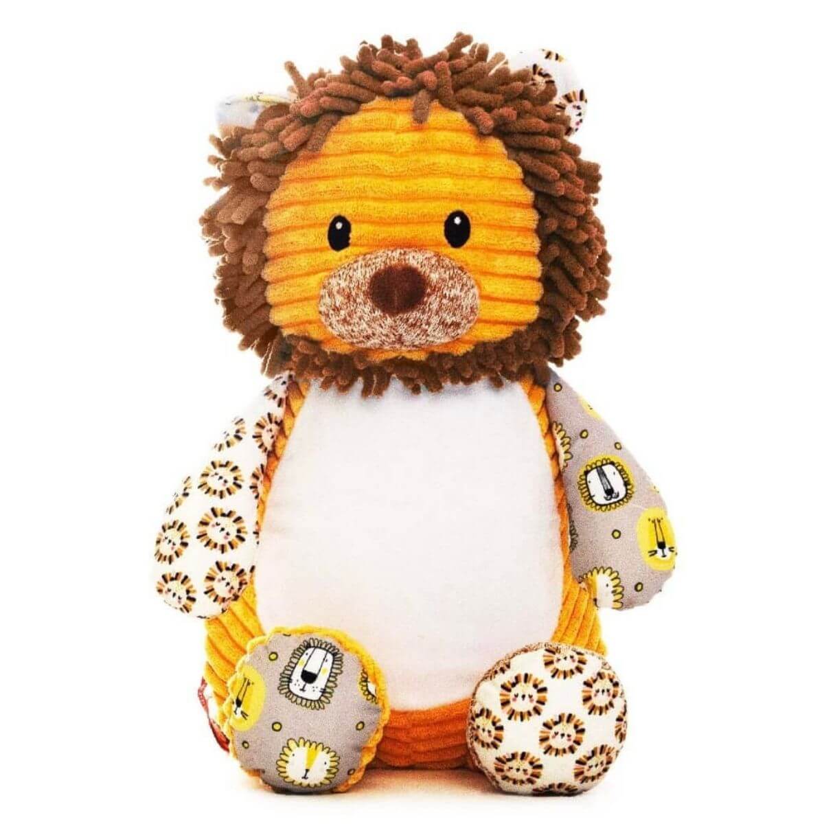 Numbutu the sensory lion soft toy with textured mane and embroidered personalised name