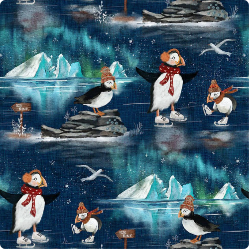 Ice Skating Puffins French Terry Classic Leggings (Handmade To Order)
