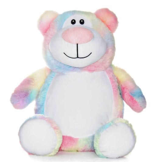 Pastel rainbow Cubbies teddy bear soft toy with embroidered personalised name
