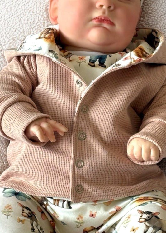 On The Farm Print & Waffle Knit Hooded Cardigan (Handmade To Order)