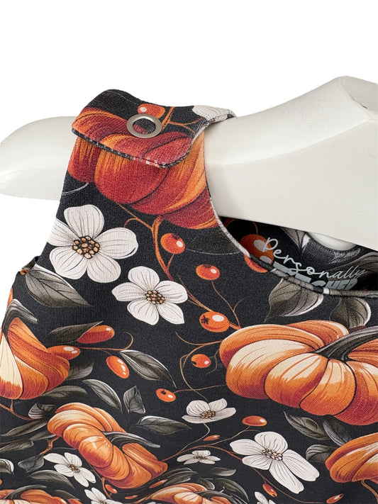 3-6 Months Pumpkin & Flowers Print French Terry Romper (Ready To Post)