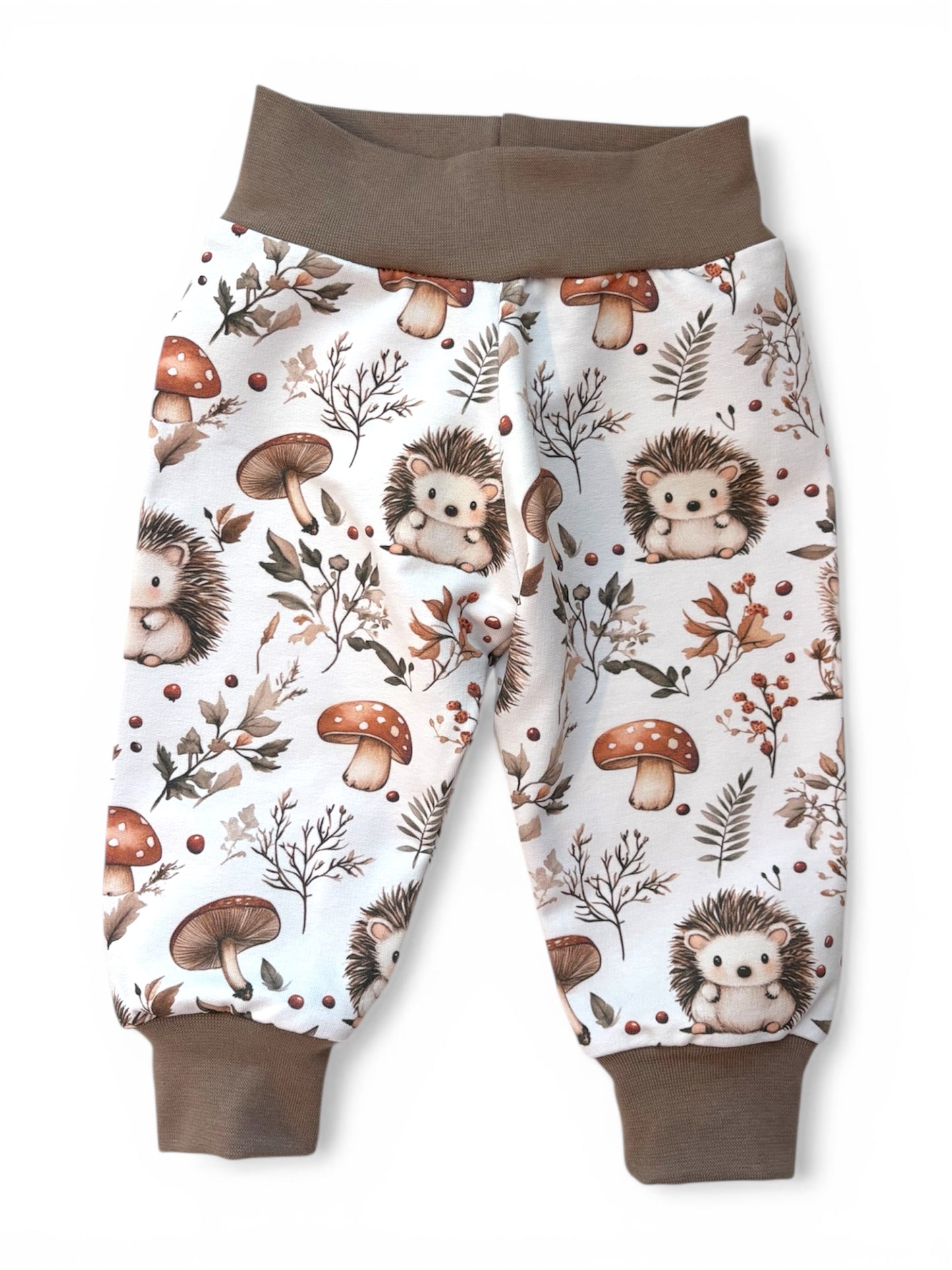 6-9 Months | Exclusive Hedgehog| Handmade Relaxed Fit Cuff Jogger | Yoga Waist | Taupe Cuff | READY TO POST
