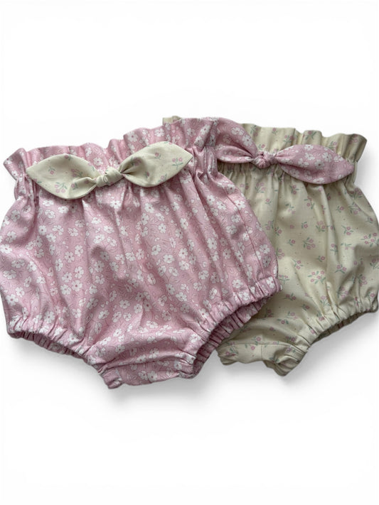 Dear Spring | Handmade Paper Bag Waist Bloomers | Ditsy Dance - Dark Cream