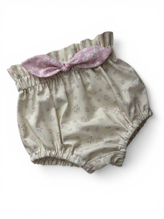 Dear Spring | Handmade Paper Bag Waist Bloomers | Ditsy Dance - Dark Cream