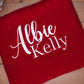 Red blanket personalised with embroidery 