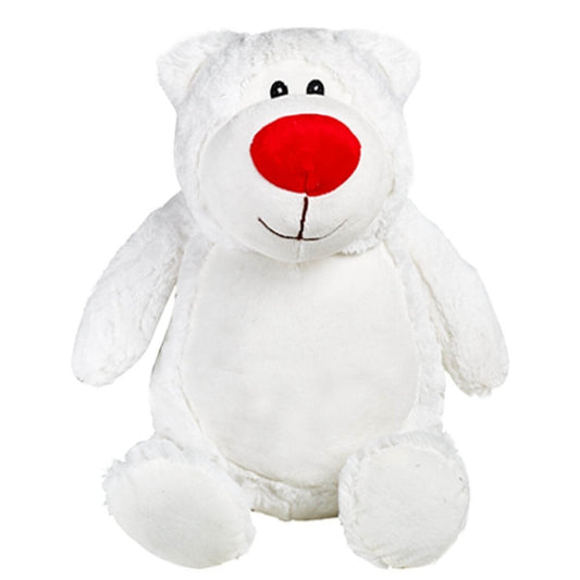 White Cubbies teddy bear with red nose and embroidered personalised name