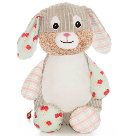 Vintage floral Shabby Chic sensory bunny with embroidered personalised name