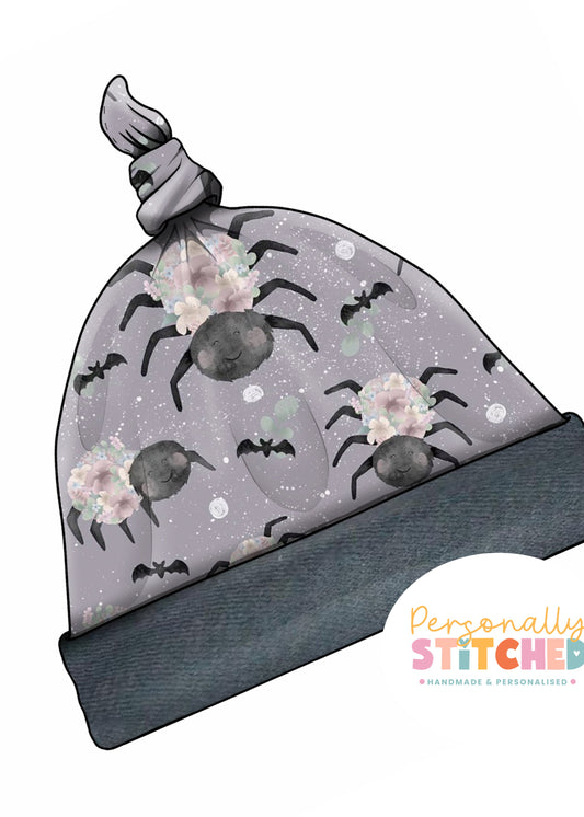 Floral Spider Print Handmade Tie Knot Baby Hat