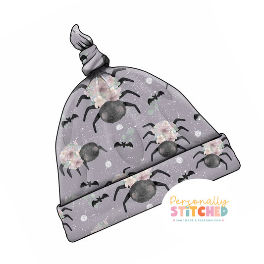 Floral Spider Print Handmade Tie Knot Baby Hat