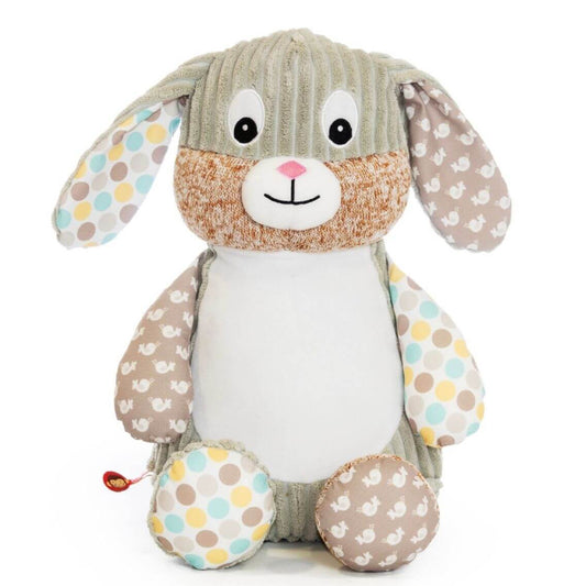 Spring spots sensory bunny soft toy with embroidered personalised name