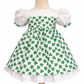 Handmade St Patrick’s Day girls dress with shamrock print – vintage style