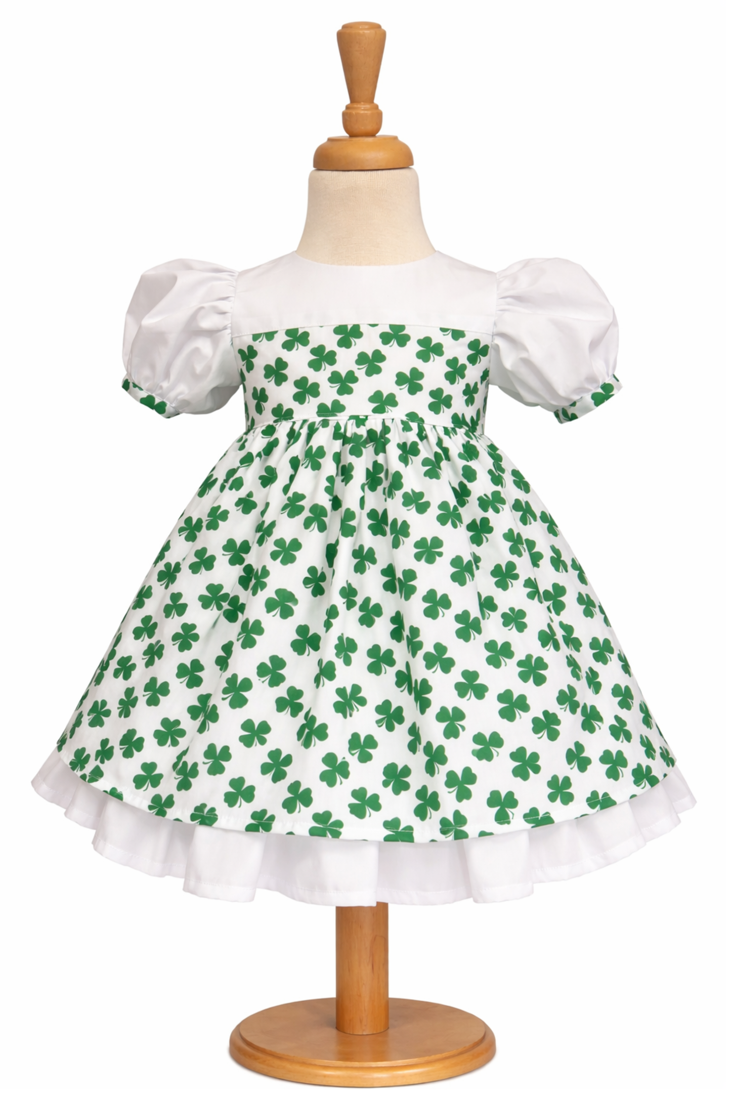 Handmade St Patrick’s Day girls dress with shamrock print – vintage style