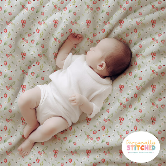 Strawberry Meadow Print Handmade Baby Blanket