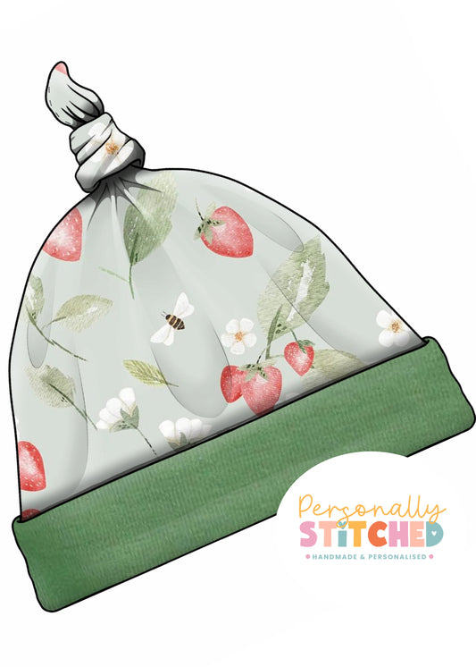 Strawberry Meadow Print Handmade Tie Knot Baby Hat
