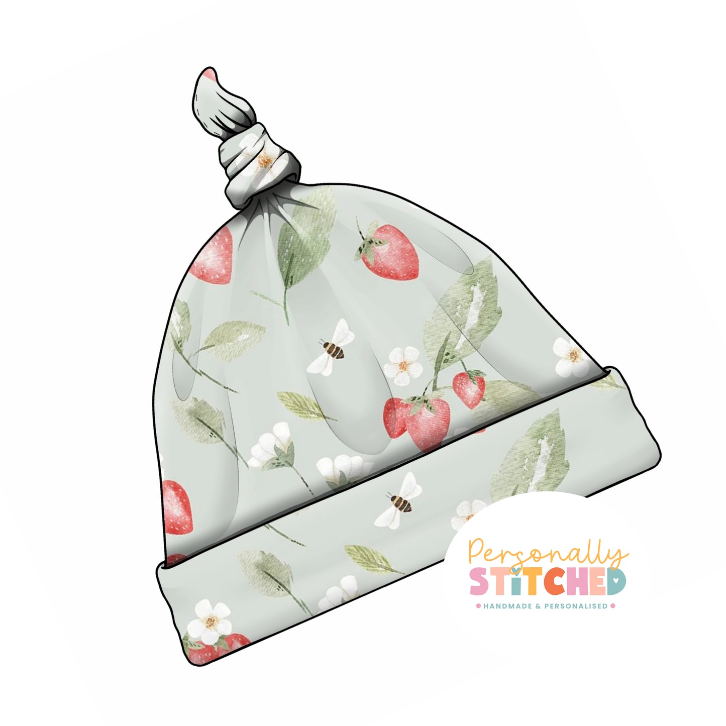 Strawberry Meadow Print Handmade Tie Knot Baby Hat