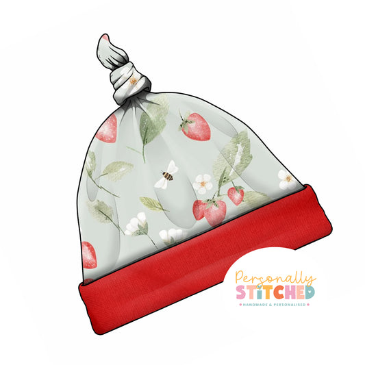 Strawberry Meadow Print Handmade Tie Knot Baby Hat