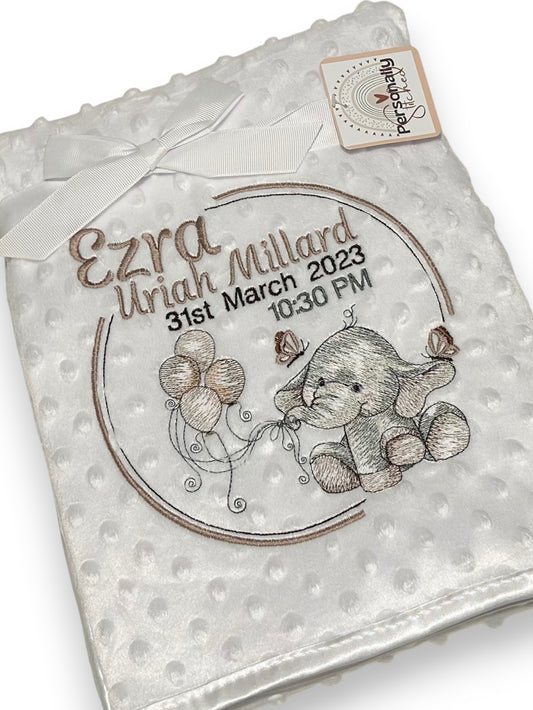 Birth Details Elle The Elephant  Keepsake Baby Blanket