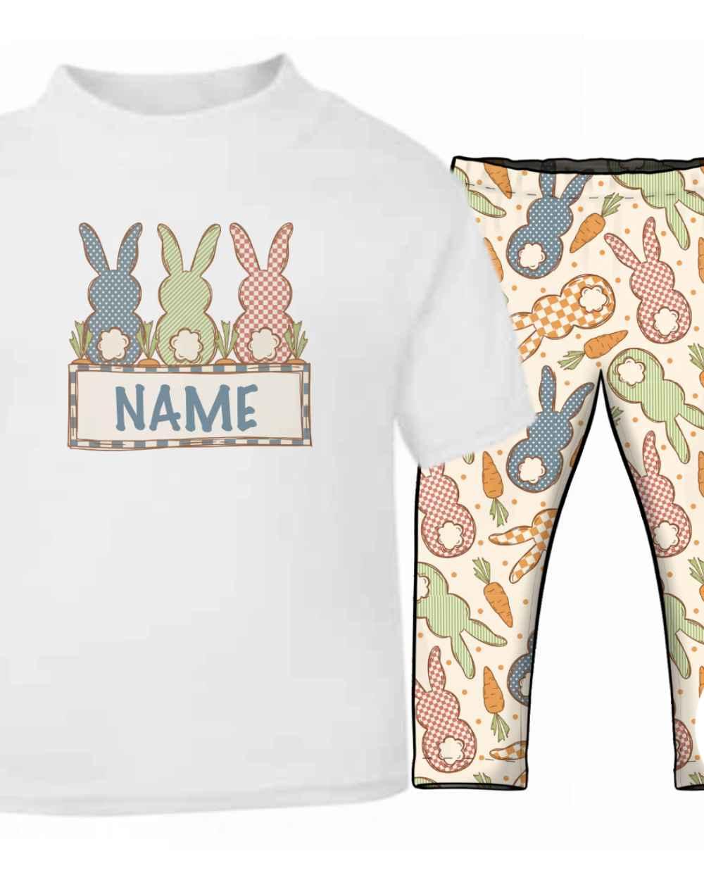 Personalised Cottage Bunnies Blue T-Shirt | Printed