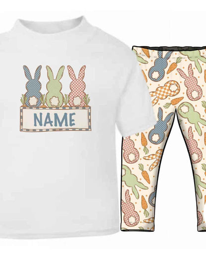 Personalised Cottage Bunnies Blue T-Shirt | Printed
