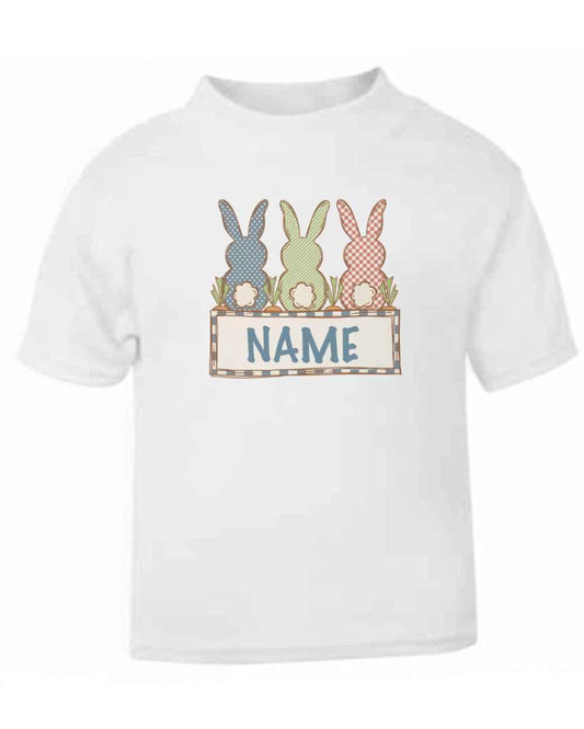 Personalised Cottage Bunnies Blue T-Shirt | Printed