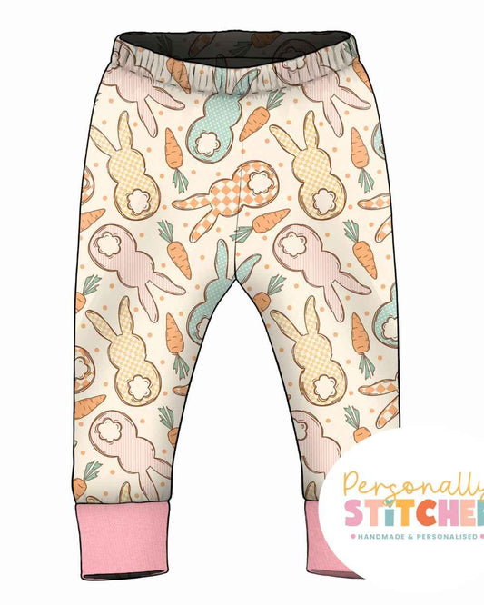 Cottage Bunnies Mint | Handmade Jersey Cuff Leggings