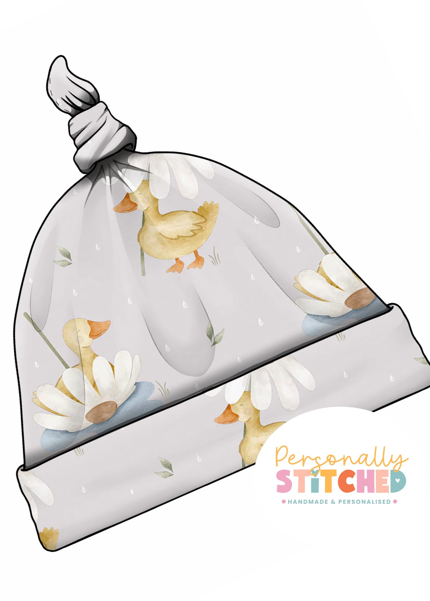 Duck's & Daisy Print Handmade Tie Knot Baby Hat
