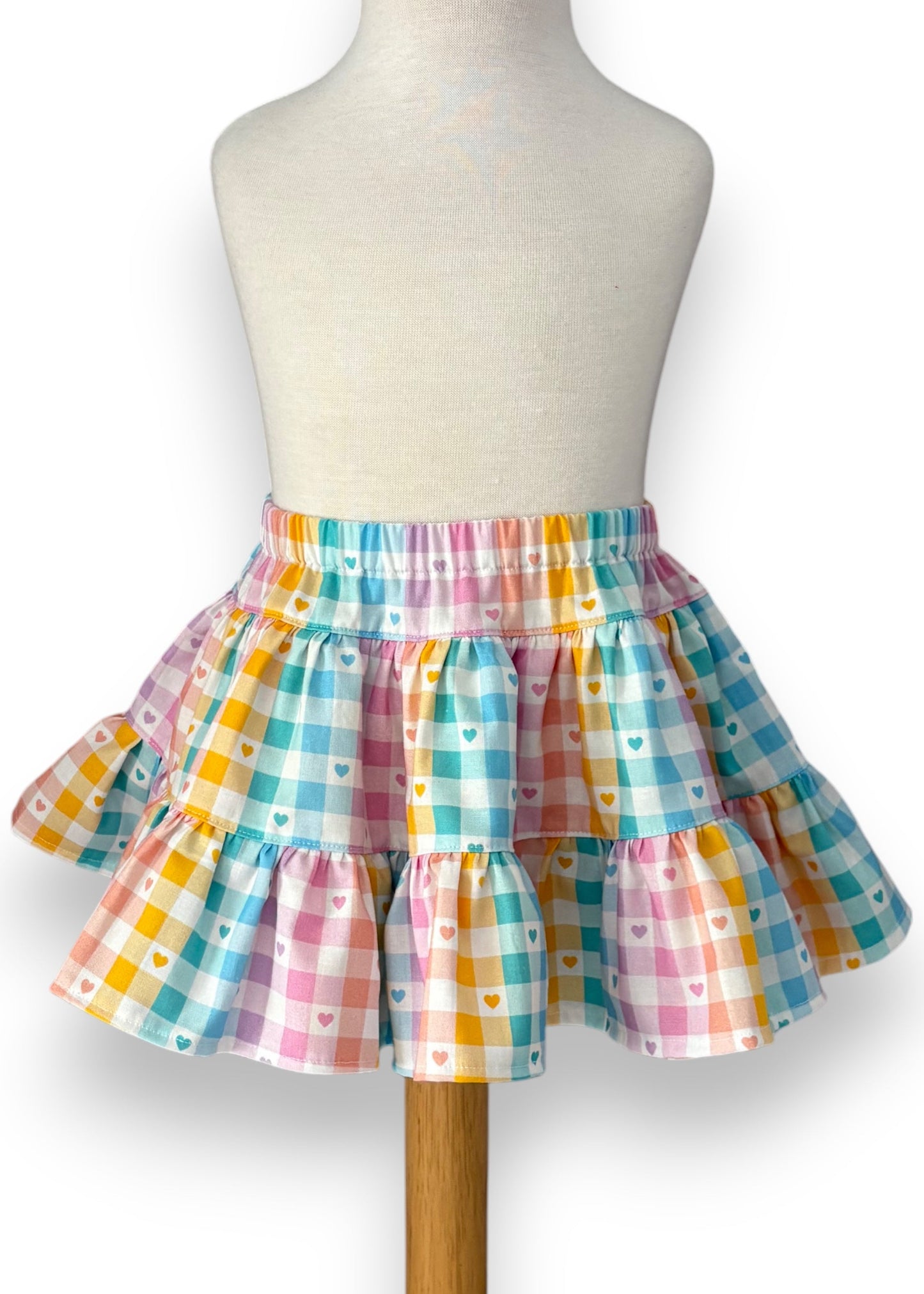Pastel Gingham Heart Ruffle Skirt