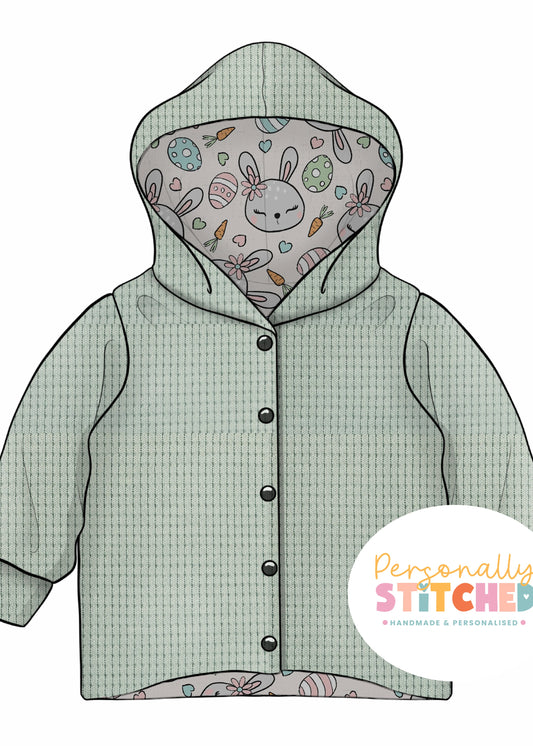 MISS Bunny Print Waffle Knit Hooded Cardigan