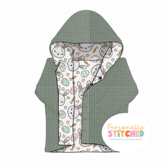 MISS Bunny Print Waffle Knit Hooded Cardigan