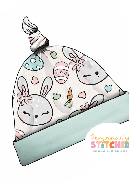 MISS Bunny Print Handmade Tie Knot Baby Hat