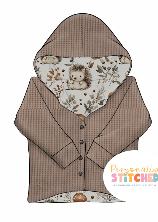 Exclusive Hedgehog Print & Waffle Knit Hooded Cardigan